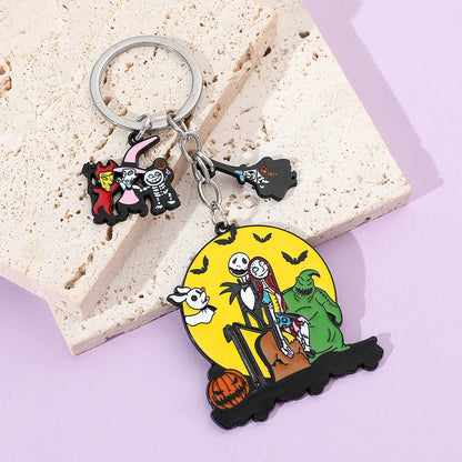 Jack & Sally Halloween Keychain - Nightmare Before Christmas Inspired Couple Keyring Gift