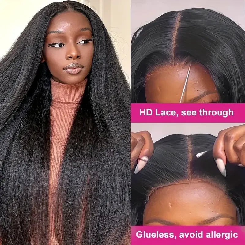 Kinky Straight Human Hair Wig – 13x4 Lace Front, Pre-Plucked Yaki Straight Brazilian Wig