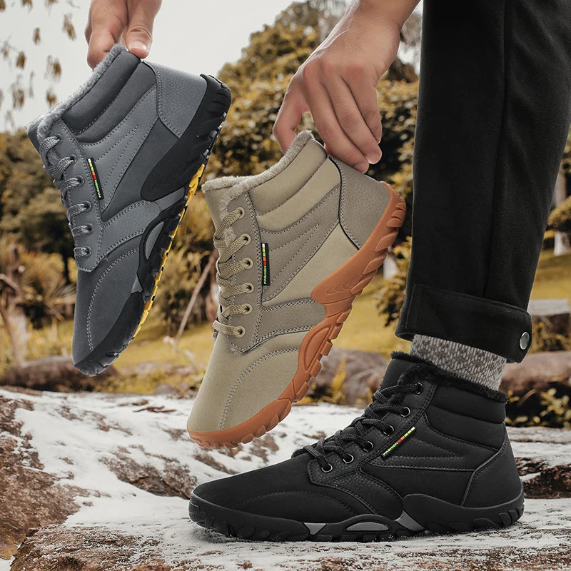 Men's Winter Boots – Snow Barefoot Outdoor Non-Slip Warm Fur Ankle Boots, Lightweight Hiking Sneakers in Plus Sizes