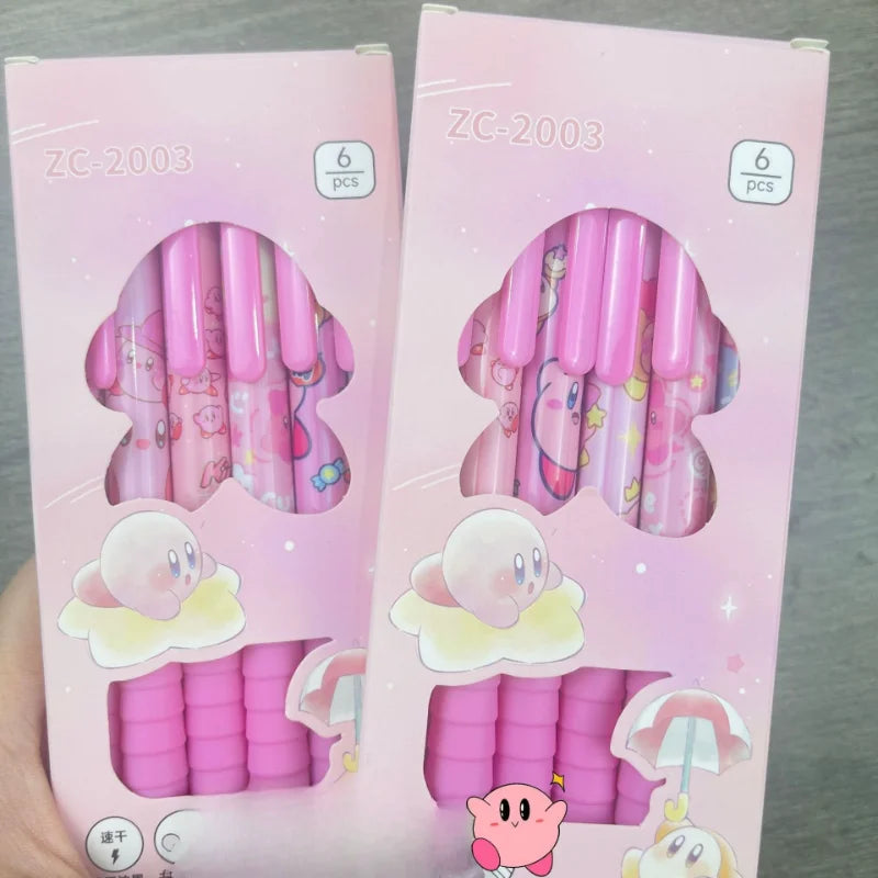 6pcs Kirby Gel Pens – 0.5mm Black Ink Cute Anime Cartoon Ballpoint Pens for School, Office & Gifts