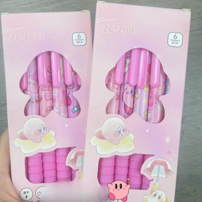 6pcs Kirby Gel Pens – 0.5mm Black Ink Cute Anime Cartoon Ballpoint Pens for School, Office & Gifts
