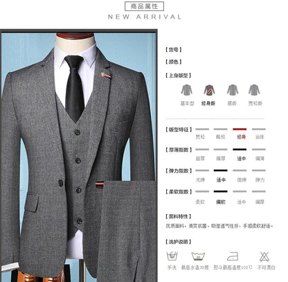 Traje de Hombre Elegante – 3-Piece Slim Fit Suit (Blazer + Vest + Pants) | Men’s Business & Wedding Suit 6XL