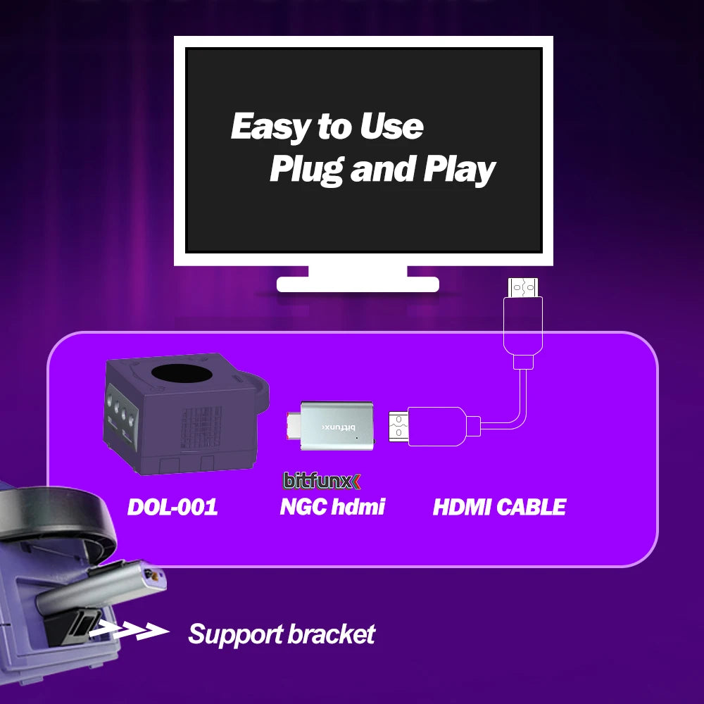 Bitfunx GC Video HDMI Adapter – Digital AV to HDMI Converter for Nintendo GameCube NGC DOL-001 Console