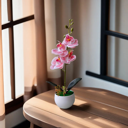 Realistic Artificial Orchid in Plastic Pot – Fake Flower Decoration for Home, Office & Hotel