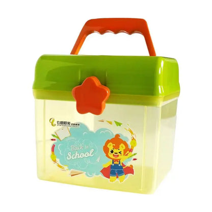 Cute Cartoon Kids Storage Box - Double Layer Portable Plastic Organizer for Toys, Crayons, Snacks & Building Blocks