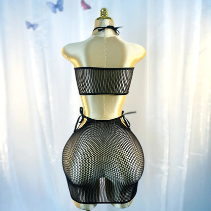 Women’s Sexy Fishnet Long Sleeve Cover-Up Dress – Hollow Out Bodycon Beachwear, Music Festival & Vacation Outfit (DSH617)