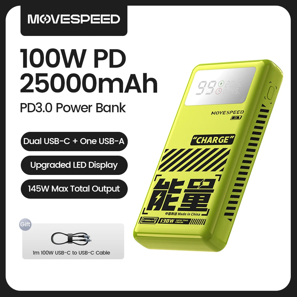MOVESPEED M25Pro 140W Power Bank – 25000mAh Portable External Battery with Type C Fast Charge for iPhone, MacBook & Laptop