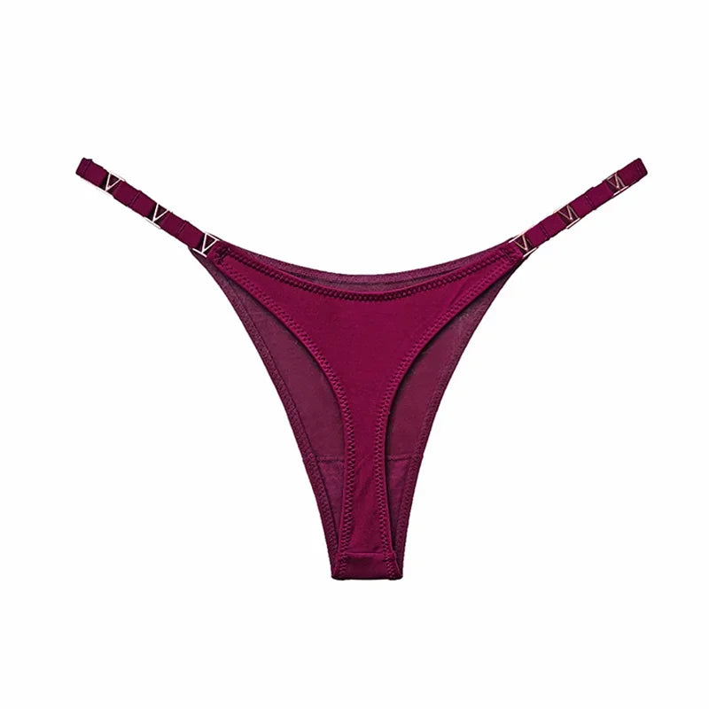 Women’s Sexy V-Shaped Panties – Low Waist Sports Briefs with Metal Decoration Lingerie