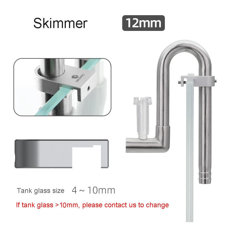 AQUAPRO Mini Stainless Steel Skimmer – Inlet & Outlet Pipes for Aquarium Fish Tanks, Filtro Accessories