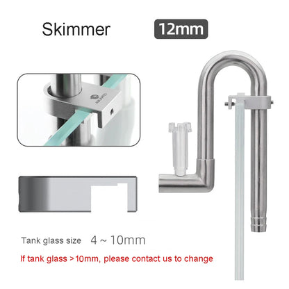 AQUAPRO Mini Stainless Steel Skimmer – Inlet & Outlet Pipes for Aquarium Fish Tanks, Filtro Accessories