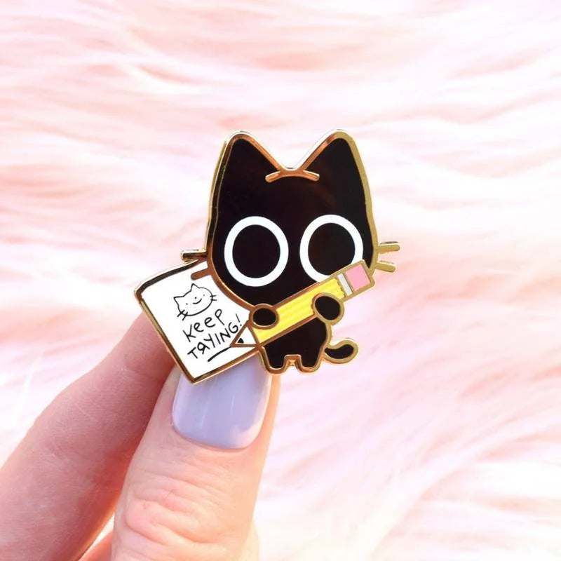 Boba Cat Enamel Pin — Cute Black Cat Kawaii Bubble Tea Accessory Pin
