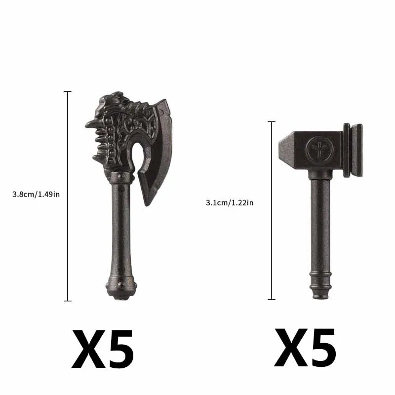 Medieval Figure Weapons Building Blocks Kit – King Sword, Lion Shield, Trident & Double-Edged Axe Battle Toy