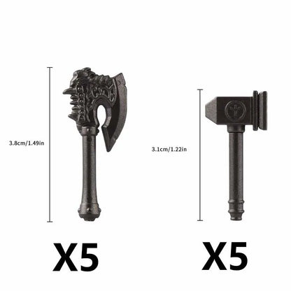 Medieval Figure Weapons Building Blocks Kit – King Sword, Lion Shield, Trident & Double-Edged Axe Battle Toy