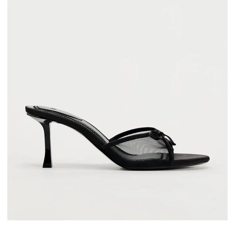 Women’s Heeled Sandals – Lace Mesh Bow Fashion Luxury Slippers Zapatos de Mujer