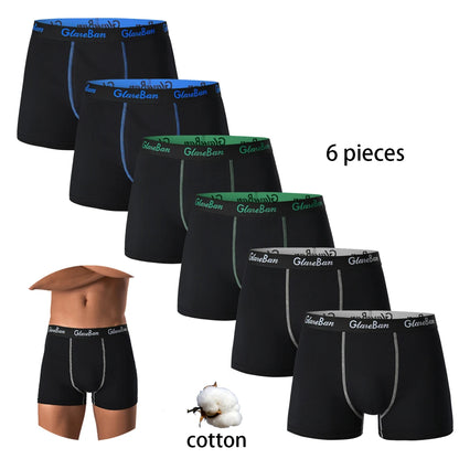 6-Pack Men’s Black Boxer Shorts – Soft Breathable Cotton Underwear Set, Comfortable Everyday Male Boxers Briefs 2024 Style