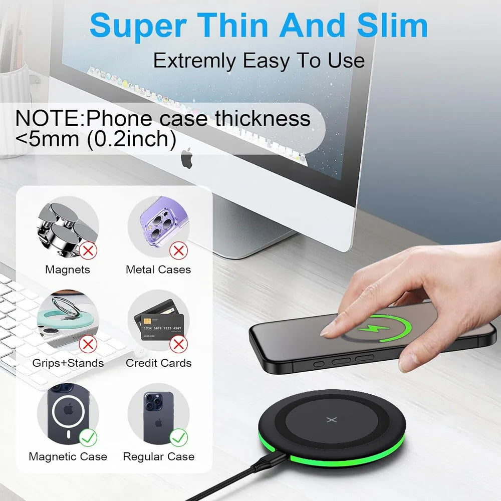 30W Wireless Charger Stand with LED Light - Fast-Charging Base for iPhone 8–17 Series, Samsung Galaxy S25/S26 and Xiaomi Devices
