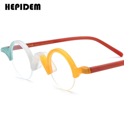 FONEX HEPIDEM Acetate Eyeglass Frames - Retro Round Vintage Eyewear for Men & Women