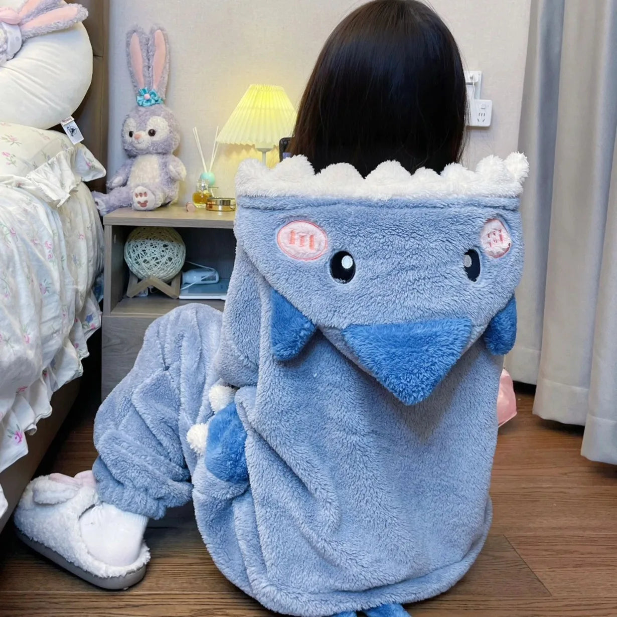 Cartoon Cute Shark Women's Hooded Sleepwear – Unicorn Kigurumi Winter Cosplay Pajama Jumpsuit, Christmas Party Loungewear