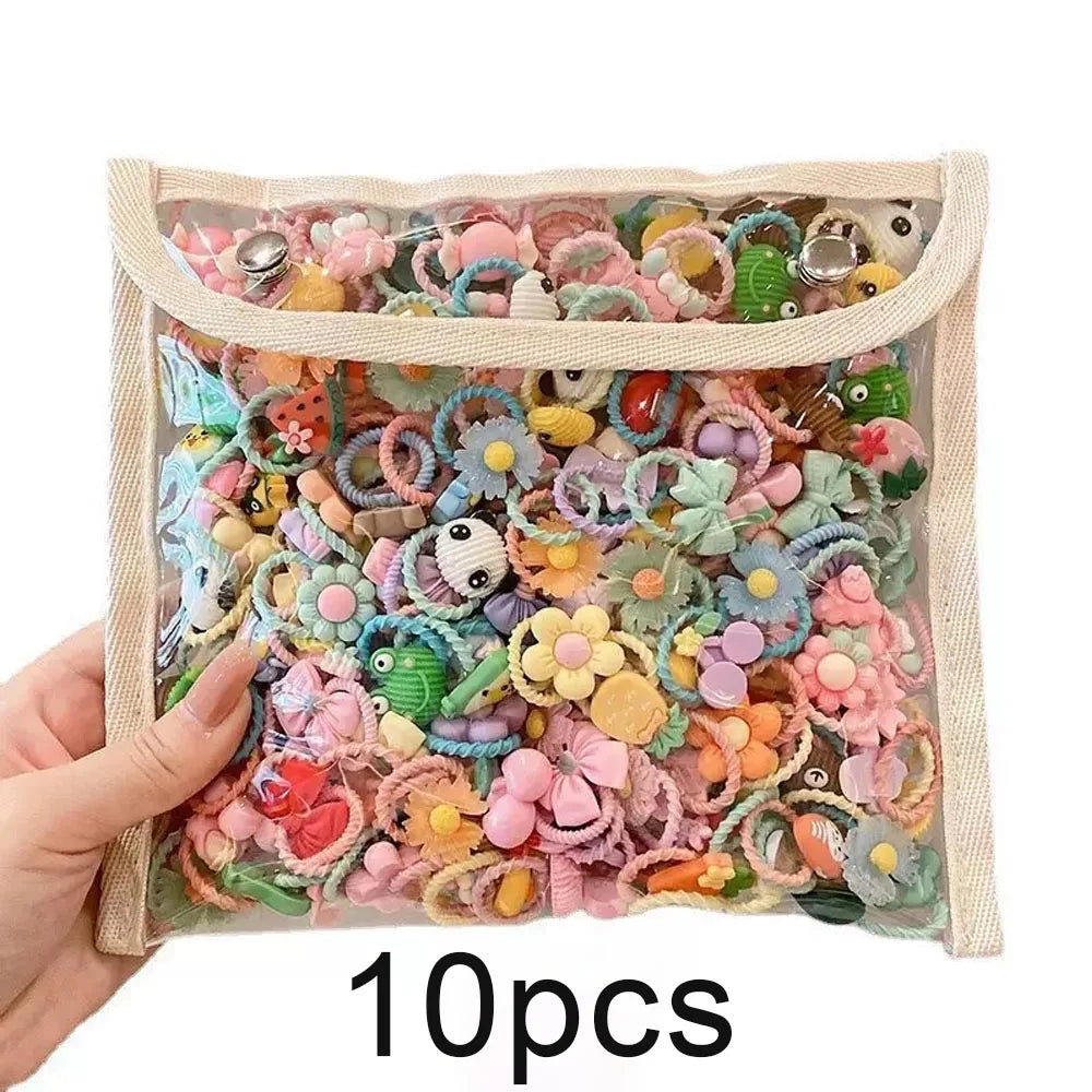 Cute Cartoon Hair Ties for Girls - High-Elasticity Hair Bands with Animal, Flower, and Fruit Designs