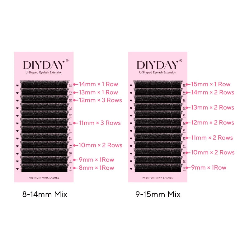 DIYDAY U-Shaped 3D Volume Eyelash Extensions — Easy-Apply Natural Wispy U YY Shape Faux Mink Lashes for Makeup