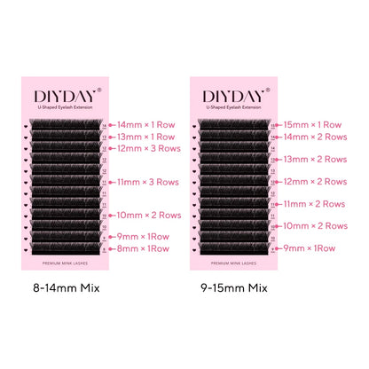 DIYDAY U-Shaped YY Eyelash Extensions – Premium PBT Double Layer Ultra Soft Featherlight Faux Mink False Lashes