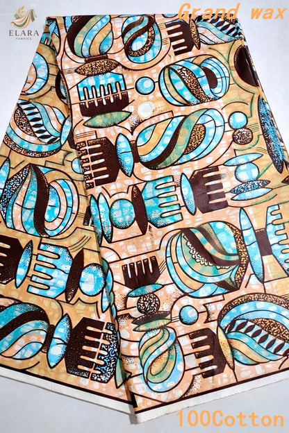 Grand Super African Wax Fabric - 100% Cotton Nigerian Glitter Glam Gold Ankara Print for Sewing