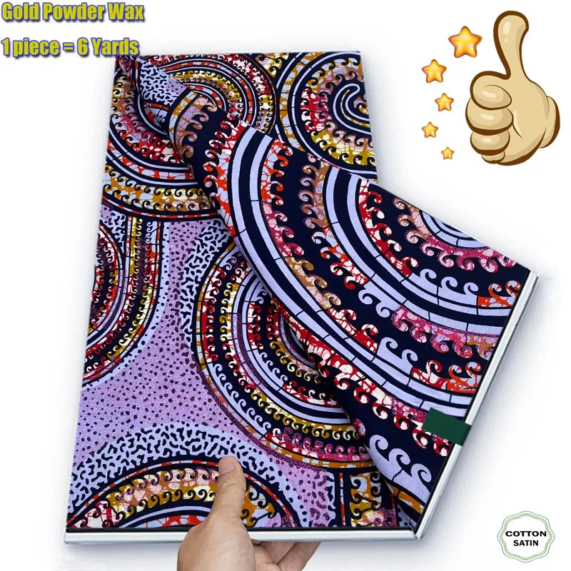 Soft Glitter Golden Wax Fabric - 100% Cotton Ankara Flash Gold Print Batik African Fabric for Nigerian Fashion Sewing & Crafting