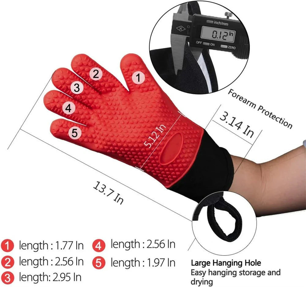 Heat-Resistant Silicone Gloves – Non-Slip Oven Mitts for Kitchen, BBQ, Baking & Cooking with Canvas Stitching