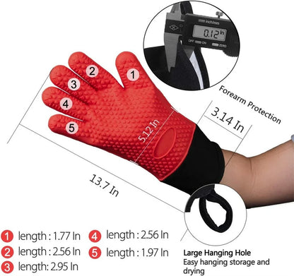 Heat-Resistant Silicone Gloves – Non-Slip Oven Mitts for Kitchen, BBQ, Baking & Cooking with Canvas Stitching
