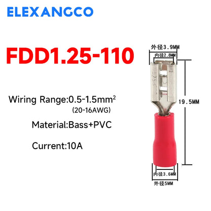 50PCS Insulated Spade Wire Connectors Set – 2.8/4.8/6.3mm Male & Female Electrical Crimp Terminals (Red, Blue, Yellow)