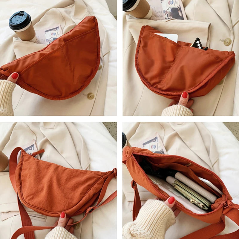Nylon Hobo Chest Shoulder Bag – Large Capacity Half Moon Crossbody Messenger for Women, Travel & Everyday Use