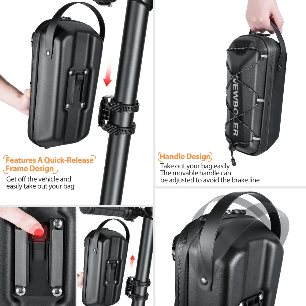 NEWBOLER Electric Scooter Storage Bag - 3L/5L EVA Hard Shell Hanging Bag with Quick Release for Folding Bikes & Scooters