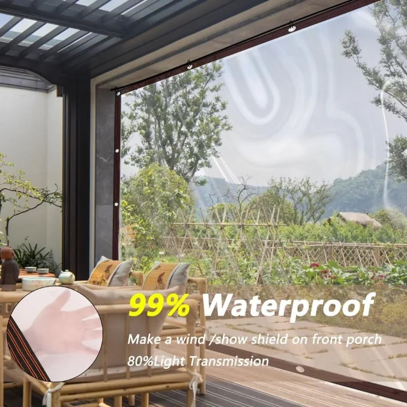 Clear Waterproof Tarp - Transparent Tear-Resistant Poly Cover with Rustproof Grommets for Patio, Garden & Chicken Coop