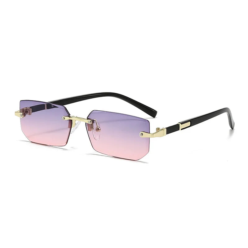 Rimless Rectangle Sunglasses – Unisex Small Square Fashion Shades, Lightweight UV Protection for Summer Travel