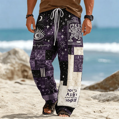 Men’s Tribal Patchwork Drawstring Pants - Casual Boho Summer Beach & Vacation Trousers