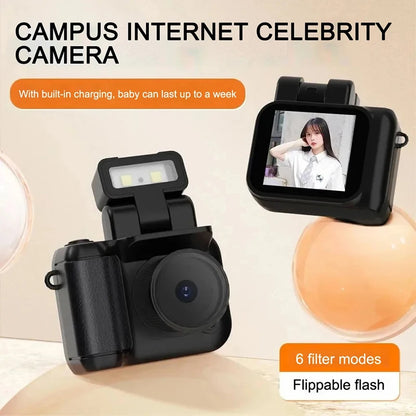 Mini Monoreflex Style 1080p CMOS Camera – Portable Video Recorder with Flash, LCD Screen & Battery Dock