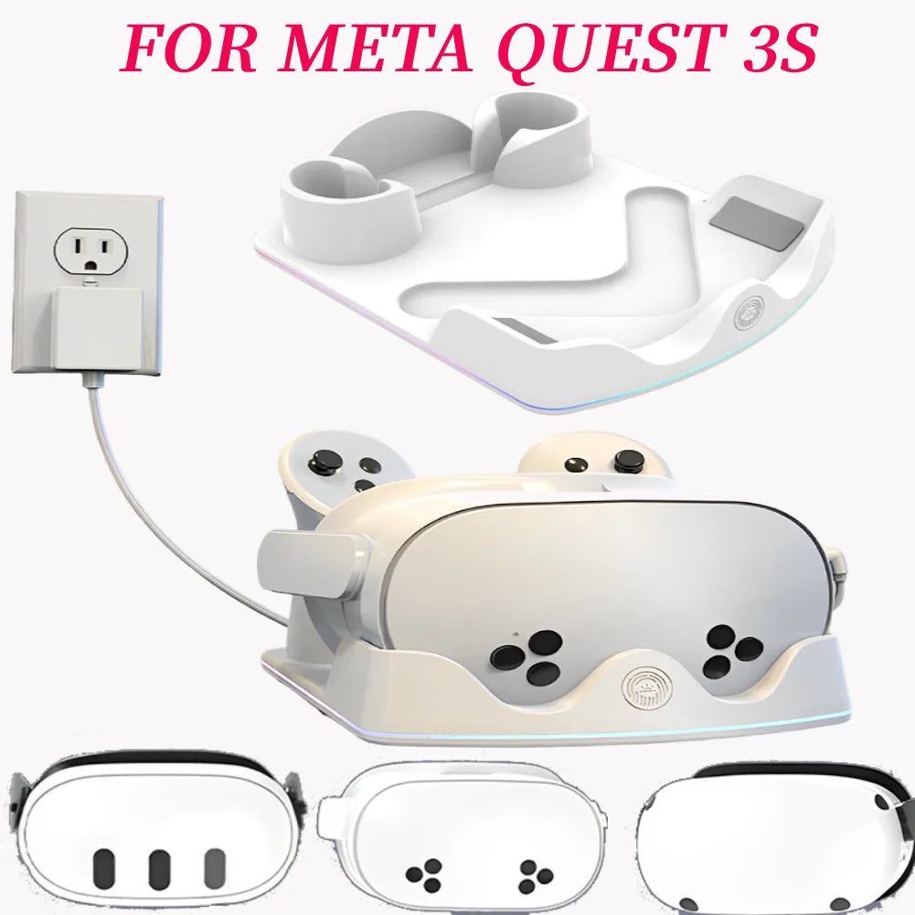 Meta Quest 3S Charging Dock – Fast VR Headset Station with RGB Light & Controller Holder for Quest 3S/3/2