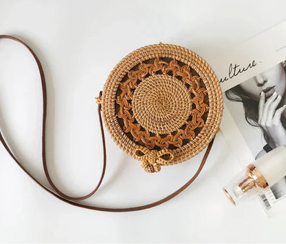 Handmade Straw Bag – Women’s Summer Rattan Beach Handbag, Boho Woven Circle Tote