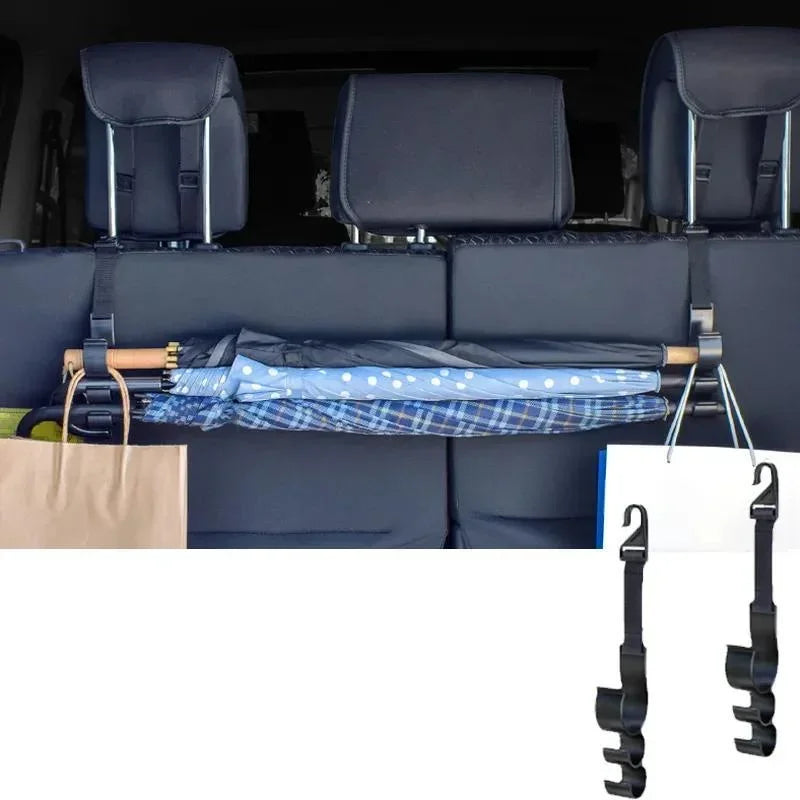 2PCS Car Back Seat Hooks — Multi-Function Headrest Hangers for Umbrella, Bags & Auto Interior Storage