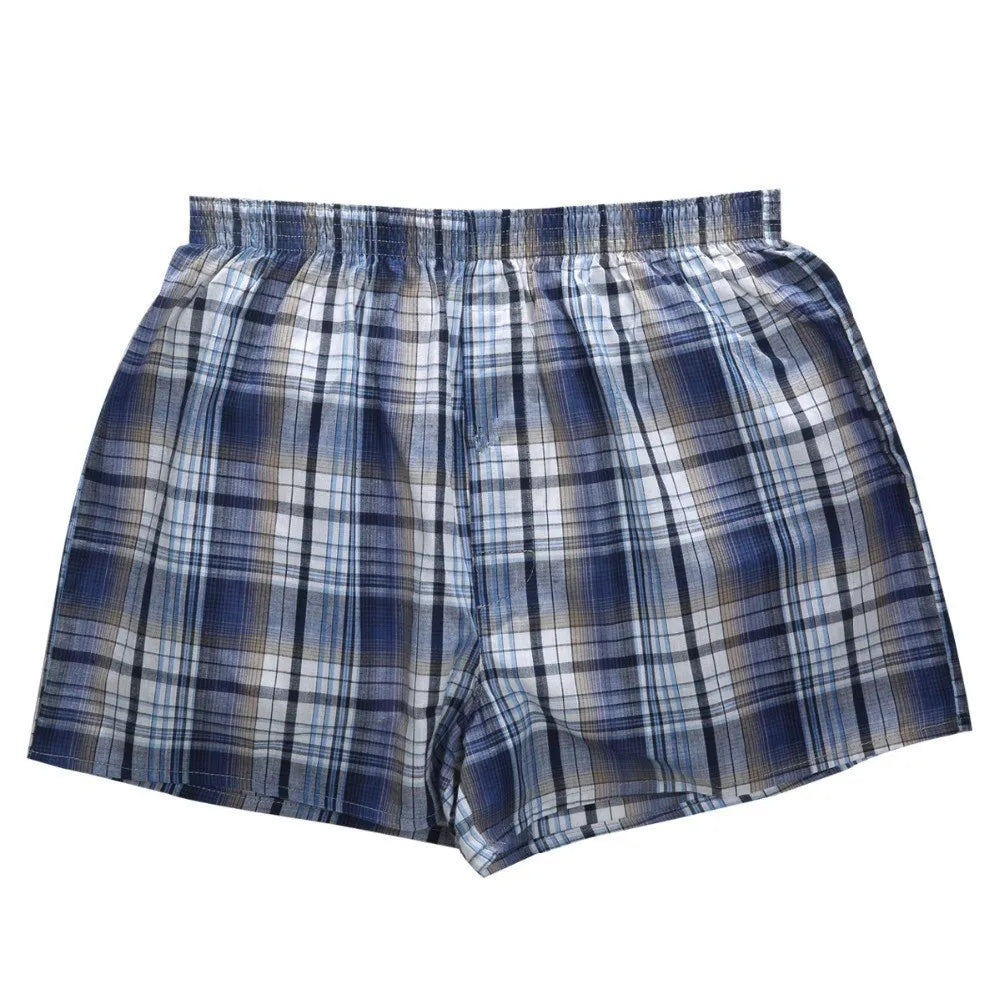 4-Pack Men's Cotton Boxer Shorts - Classic Plaid Woven Loose Fit Breathable Underwear