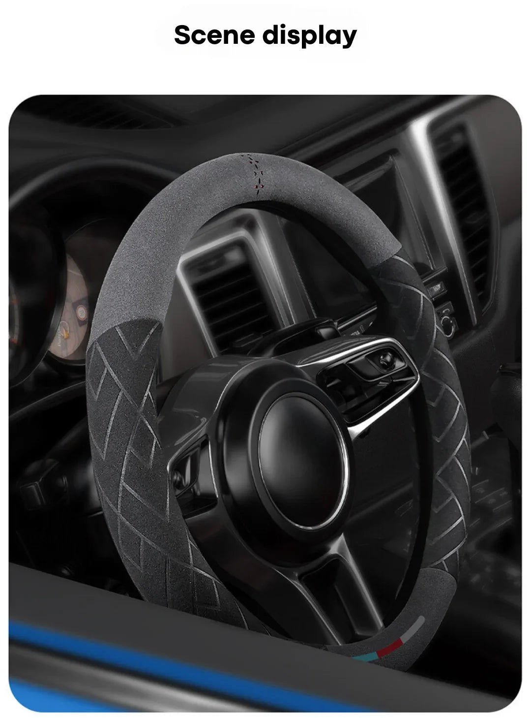 Universal Cowhide Suede Steering Wheel Cover — Breathable 37-38cm Car Accessory Wrap