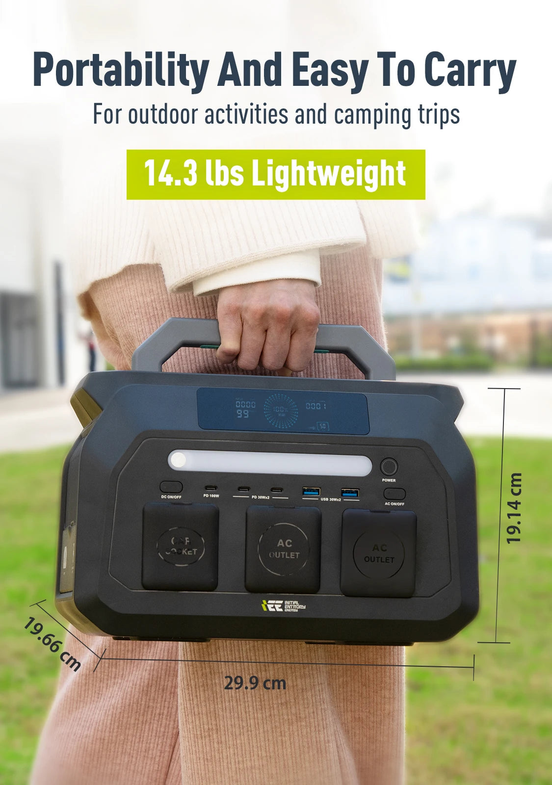 IEE 800W Portable Power Station 512Wh LiFePO4 Battery - 1600W Peak Solar Generator with 2 AC Outlets for Camping, RV, Home Emergency & Outdoor Travel