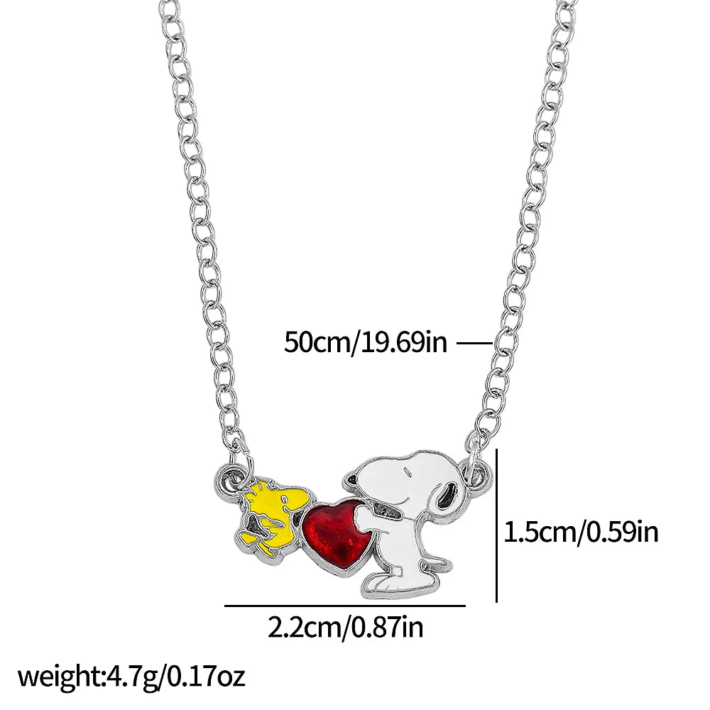Snoopy Woodstock Friendship Necklace - Silver-Tone Moon & Heart Pendant with Cute Enamel & Rhinestone Details