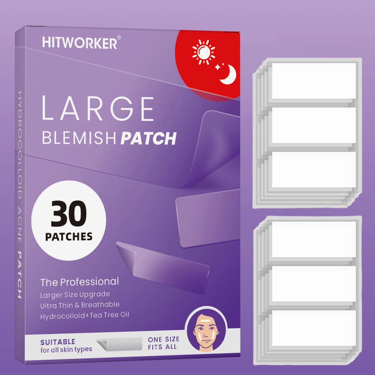 30 XL Acne Patches - Waterproof Invisible Pimple Patches for Day and Night Skincare