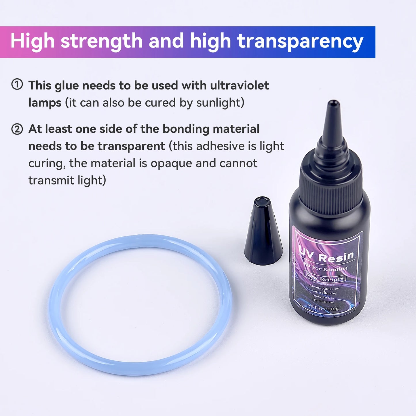 UV Epoxy Resin Glue 20g/30g/50g – High Transparency Fast Drying UV Curing Adhesive for Jewelry Making & DIY Crafts Decor