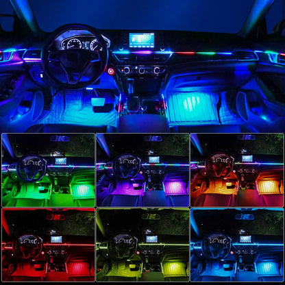 6/10/14/18-in-1 LED Car Ambient Lights – RGB 213 64-Color Acrylic Strips, Rainbow Symphony Streamer Interior Atmosphere Lamp Kit