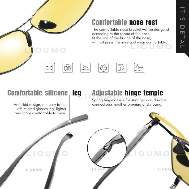LIOUMO Polarized Photochromic Driving Sunglasses – Chameleon Night Vision Goggles for Men & Women