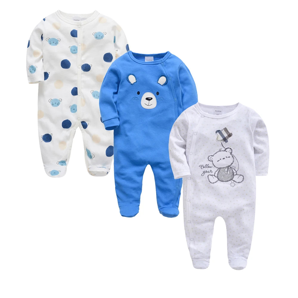 Kavkas 3/4 Pcs Baby Romper – 100% Cotton Polka Dot O-Neck Full Sleeve Summer Jumpsuit for Newborn Girls (0-12 Months)
