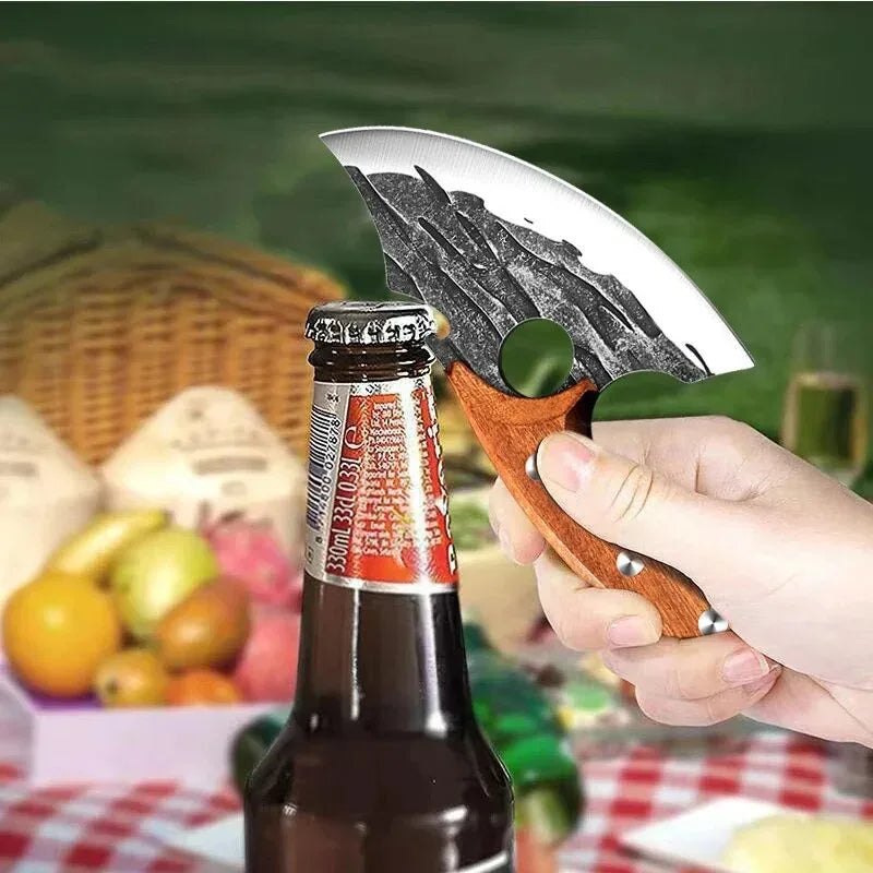 Multifunctional Stainless Steel Kitchen Knife - Forged Meat Cleaver Boning Knife with Bottle Opener and Protective Cover