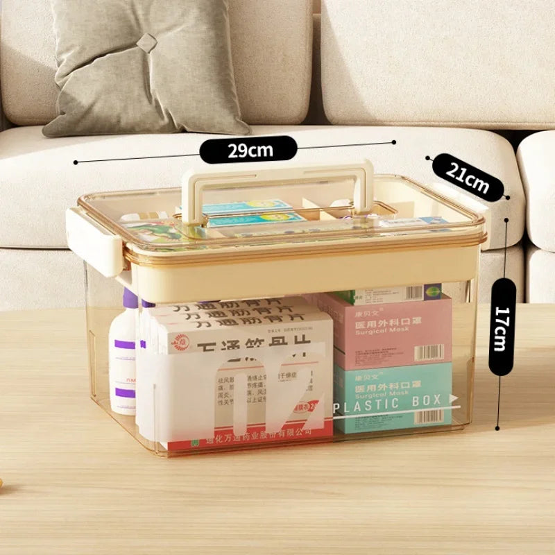Multi-Layer Home Medicine Box – Large Capacity Transparent Medical Storage Case for First Aid & Medication Organization
